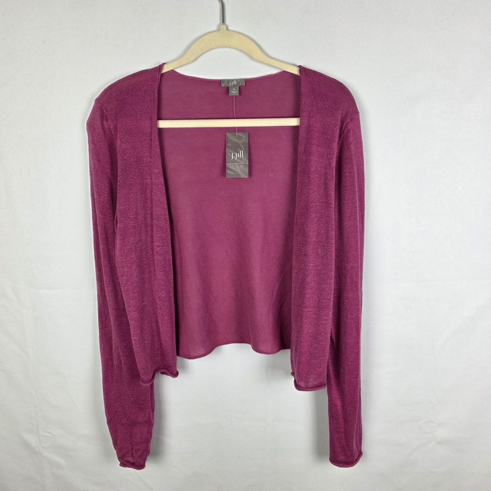 J. Jill Magenta Pink Linen Blend Open Front Cropped Cardigan Womens M NWT